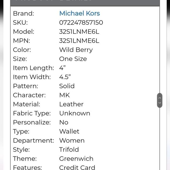 Michael Kors Greenwich Medium Envelope Trifold Leather Wallet- Wild Berry - Picture 8 of 11